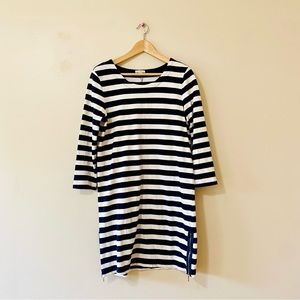 Gap Striped Dress Navy Blue and White Stripes Zipper Hem Long Sleeve Medium